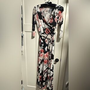 Floral Wrap Dress - Black and Pink